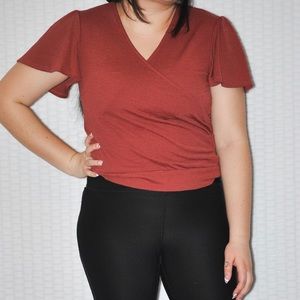 Ruffle- sleeve maroon back-tie blouse (medium)